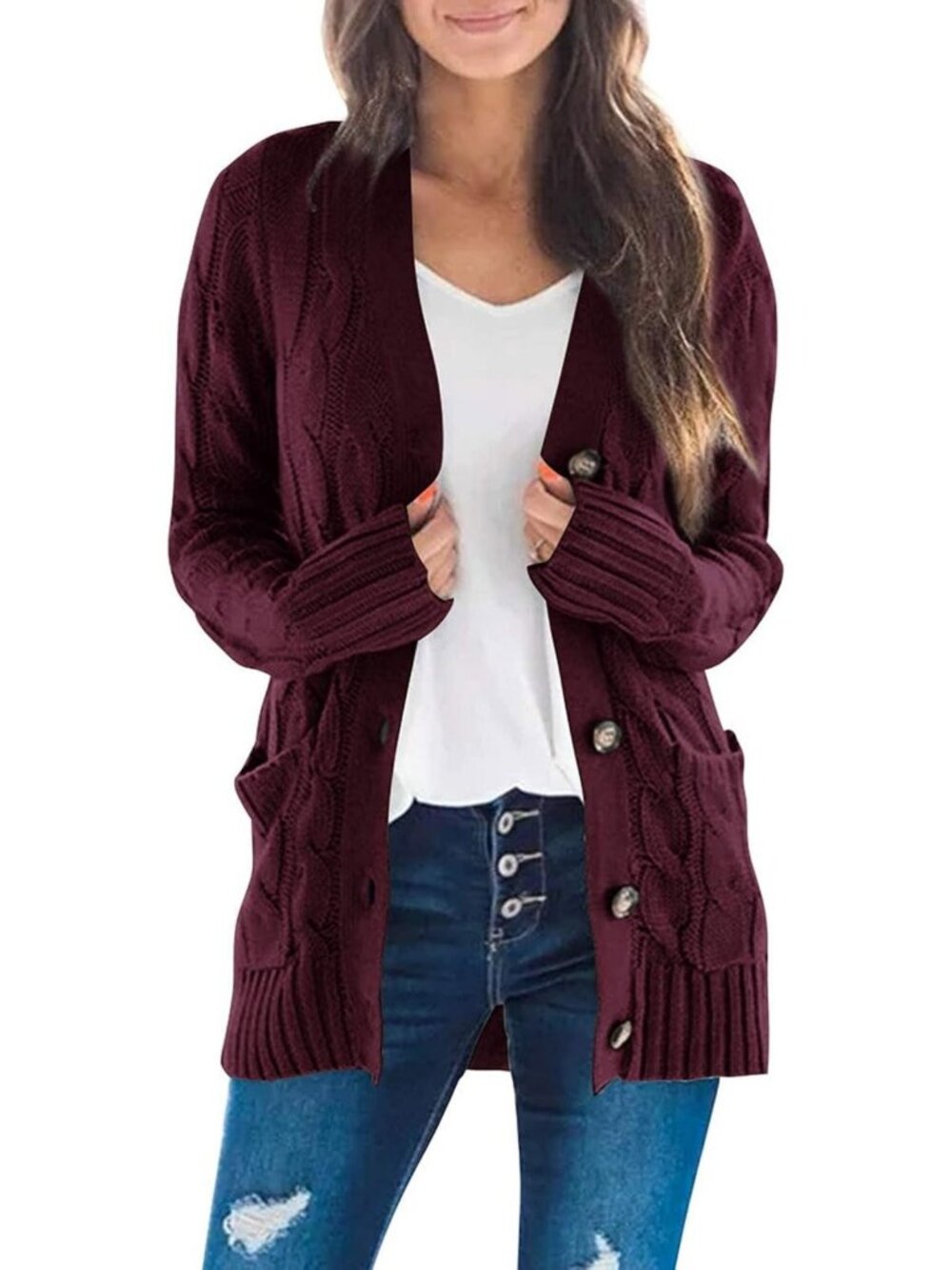 Cozy Long Sleeve Open Front Cable Knit Cardigan Sweater for Fall & Winter